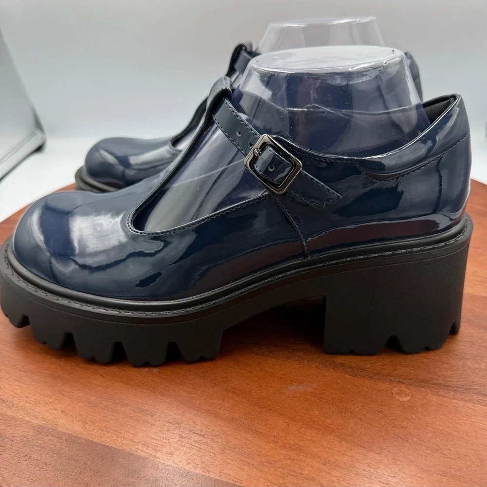 Dream Pairs Navy Patent Mary Jane Platform Chunky Heel Shoes Women‎ Size 7.5 Y2K